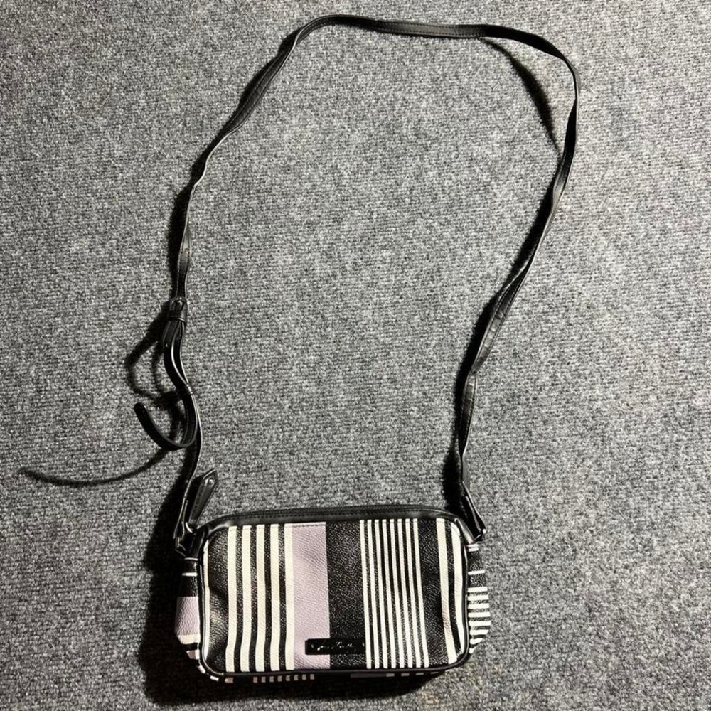 Vera Bradley Crossbody Bag Black White Gray Striped Faux Leather Small Purse